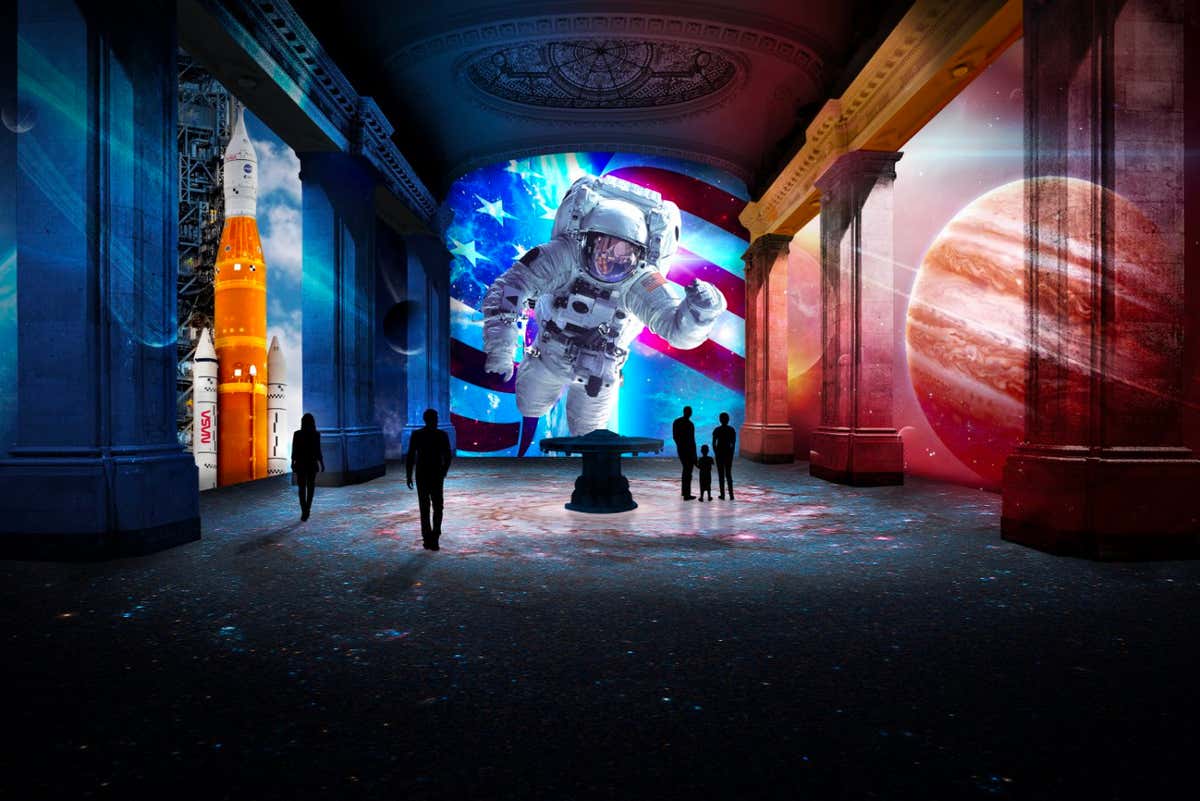 Destination Cosmos Hero Render Culturespaces, with participation from the National Aeronautics and Space Administration (NASA) and in partnership with CNES, announced today that Hall des Lumi?res will offer a new, limited-time exhibit: Destination Cosmos: The Immersive Space Experience. Opening April 7 and running through June 4, 2023, the digital exhibition will launch guests on a gripping voyage across the universe. Destination Cosmos: The Immersive Space Experience transports the public to a maze of stars, planets, nebulae, and supernovae. Composed of 13 sequences and a prologue, the unique journey of discovery begins at Cape Canaveral and ends in the universe's outer reaches. After departing from Earth, visitors are invited to travel over Martian canyons alongside rovers (space exploration vehicles), dive into the heart of Jupiter, glide across the rings of Saturn, and explore beyond the frontiers of our solar system to experience the immensity of our universe. Thanks to stunning images from NASA that bring this exhibition to life, Destination Cosmos will allow visitors to embark on a unique voyage into space and time through visuals and a curated soundtrack. Destination Cosmos begins in darkness and fills the hall with a starry sky where constellations emerge to create The Ancient Human Dream of Space Exploration, setting the stage for the exhibition. Following a succession of ancient illustrations, the exhibition then proceeds into The Space Race: Destination Moon, featuring Yuri Gagarin?s first manned space flights, from the spacecraft production to the pop culture phenomenon, and the Apollo missions conducted by the Americans in the 1960s, allowing the visitors to experience Neil Armstrong?s first footstep on the surface of the Moon. It brings to life Armstrong?s famous reaction, ?one small step for man, one giant leap for mankind.?